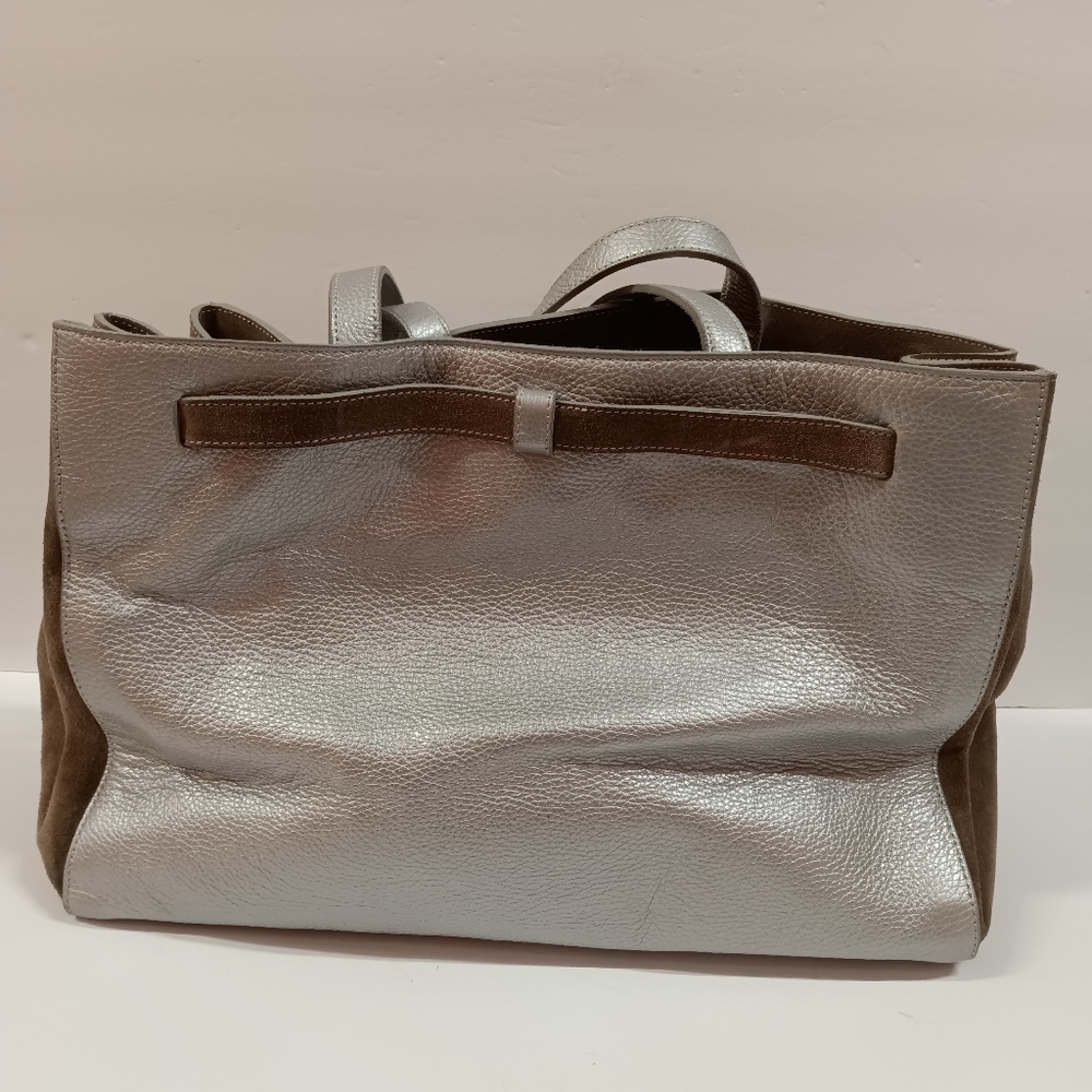 Alberta Di Canio Leather & Suede Tote Metallic Silver Tote Bag Purse - Picture 4 of 12